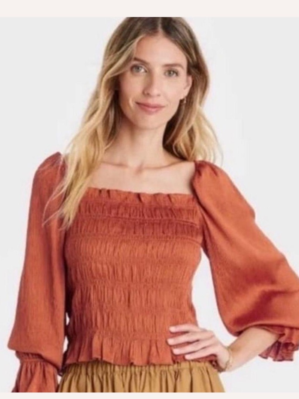A New Day Women’s XL Puff sleeve smocked blouse - burnt orange/brown